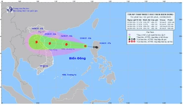 Bản đồ dự báo quỹ đạo và cường độ của áp thấp nhiệt đới lúc 2 giờ ngày 23/8.