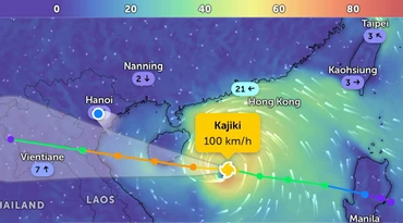 Vị trí bão số 5 (Kajiki) lúc 21 giờ. (Ảnh Zoom Earth)