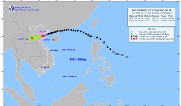 Bản đồ dự báo quỹ đạo và cường độ bão số 3 phát lúc 14 giờ ngày 22/7.