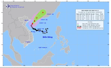 Bản đồ dự báo quỹ đạo và cường độ bão số 01 lúc 5 giờ ngày 14/6/2025.