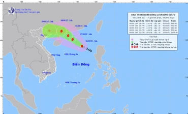 Bản đồ dự báo quỹ đạo và cường độ bão lúc 17 giờ ngày 6/9.