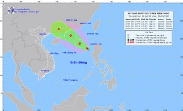 Bản đồ dự báo quỹ đạo và cường độ áp thấp nhiệt đới lúc 2 giờ ngày 06/9.