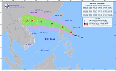 Bản đồ dự báo quỹ đạo và cường độ bão Wipha lúc 2 giờ ngày 18/7.
