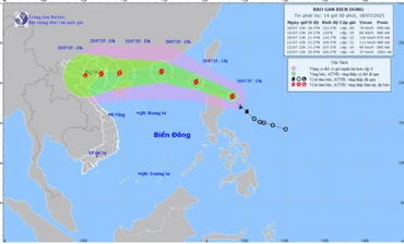 Bản đồ dự báo quỹ đạo và cường độ bão Wipha phát lúc 14 giờ ngày 18/7.