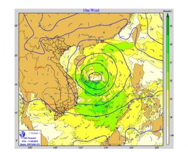 Bản đồ dự báo gió mạnh.