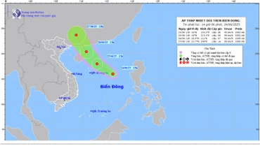 Bản đồ dự báo quỹ đạo và cường độ áp thấp nhiệt đới lúc 14 giờ ngày 24/6.