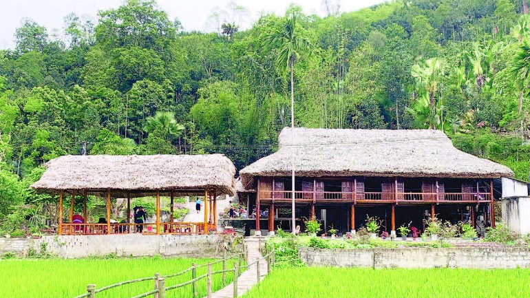 Những nếp nhà sàn truyền thống của đồng bào Tày trải dọc triền đồi xanh mát. 4-1641.jpg