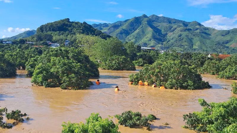 Cảnh sát phòng cháy, chữa cháy và cứu nạn cứu hộ triển khai phương án cứu nạn thành công 6 người mắc kẹt giữa dòng lũ dữ.