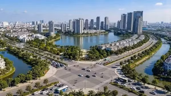 Phối cảnh khu đô thị đa mục tiêu Thư Lâm nằm trên địa bàn xã Thư Lâm, xã Đông Anh, Hà Nội sau khi hoàn thành. 