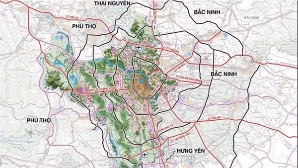 Mạng lưới giao thông quy hoạch Thủ đô tầm nhìn 100 năm. (Ảnh: Ủy ban nhân dân thành phố Hà Nội)