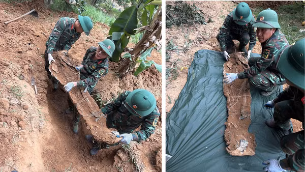 Đội quy tập hài cốt liệt sĩ 584, Phòng Chính trị, Bộ Chỉ huy Quân sự tỉnh quy tập hài cốt liệt sĩ tại khu vực phường Quảng Trị. (Ảnh: Bộ Chỉ huy quân sự tỉnh Quảng Trị)