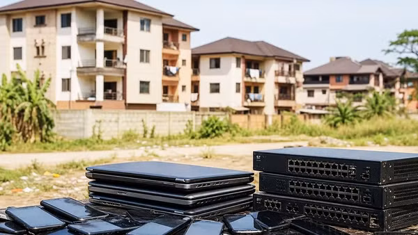 Tang vật thu được từ các cơ sở lừa đảo của tội phạm mạng ở Ghana. Ảnh: UA NEWS