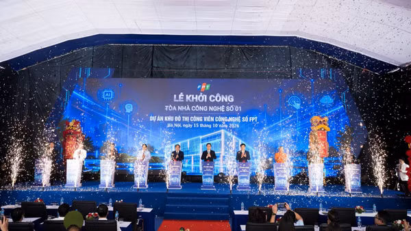 Nghi thức khởi công Tòa nhà Công nghệ số 01, thuộc dự án Khu đô thị Công viên công nghệ số FPT tại phường Phú Diễn và phường Tây Tựu, thành phố Hà Nội. (Ảnh: BTC)