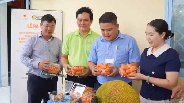 Các đại biểu tìm hiểu sản phẩm từ trái mít tại xã Cái Ngang. (Ảnh: DUYÊN BÙI)