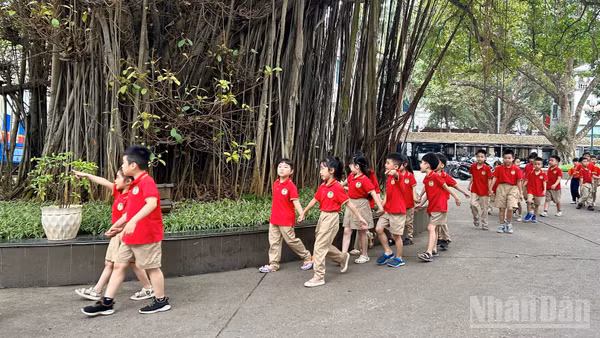 Học sinh Trường tiểu học Tràng An trong một hoạt động ngoại khóa (Ảnh: THANH XUÂN)