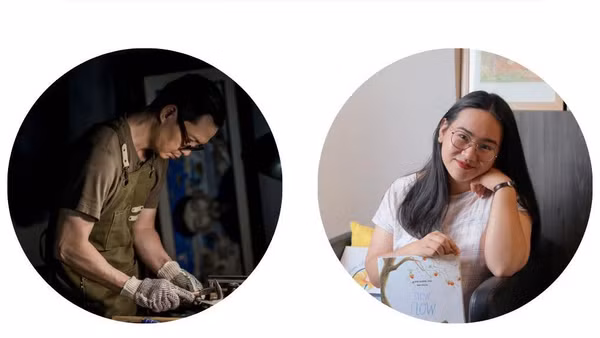 Hai tác giả Tạ Huy Long và Nguyễn Hữu Quỳnh Hương. (Ảnh: VBBY)