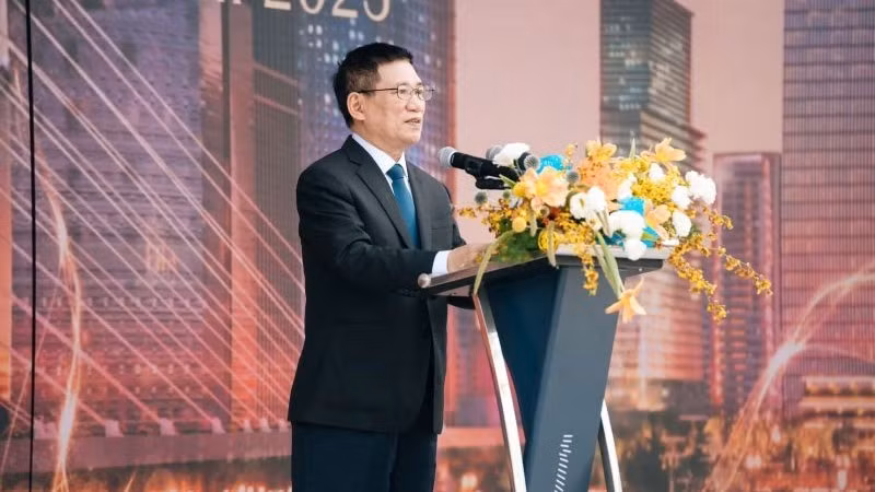 Ủy viên Trung ương Đảng, Phó Thủ tướng Chính phủ Hồ Đức Phớc phát biểu tại Lễ khánh thành Trung tâm Tài chính quốc tế Sài Gòn Marina.