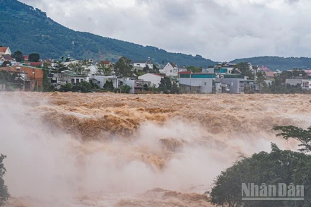 [Video] Nhiều người dân bàng hoàng chứng kiến cảnh tượng thác Liên Khương cuộn trào "giận dữ" 