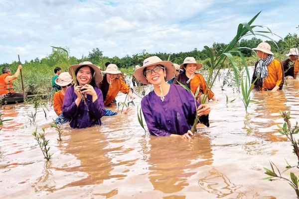 Du khách trải nghiệm du lịch xanh, thân thiện với môi trường tại tỉnh Vĩnh Long.