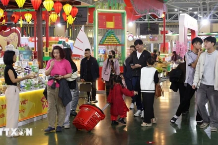 Người dân háo hức mua sắm tại Hội chợ Mùa Xuân lần thứ nhất. (Ảnh: Quốc Khánh/TTXVN)