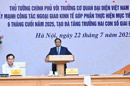 Thủ tướng Chính phủ Phạm Minh Chính chủ trì hội nghị về đẩy mạnh công tác ngoại giao kinh tế. (Ảnh: TRẦN HẢI)