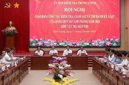 Hội nghị giao ban công tác kiểm tra, giám sát và thi hành kỷ luật của Đảng khu vực địa bàn VIII quý III và chín tháng năm 2024. (Ảnh TTXVN)