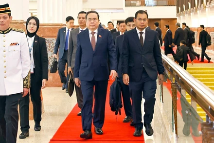 Lễ đón Chủ tịch Quốc hội Trần Thanh Mẫn hội đàm với Chủ tịch Hạ viện Malaysia TanSri Dato' Johari bin Abdul. (Ảnh: DOÃN TẤN/ TTXVN)