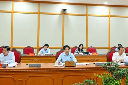 Chủ tịch nước Lương Cường chủ trì Tổ Công tác số 1 làm việc với Ban Thường vụ Tỉnh ủy Phú Thọ. (Ảnh: THỦY NGUYÊN)