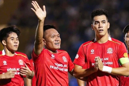 Niềm vui chiến thắng của các cầu thủ Câu lạc bộ Công an Thành phố Hồ Chí Minh.