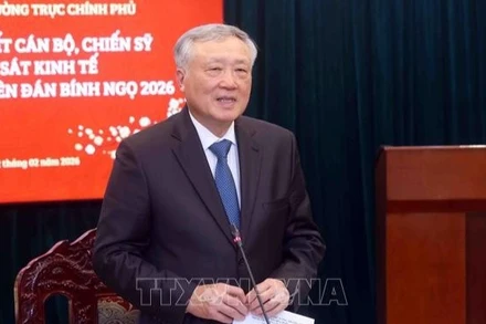 Phó Thủ tướng Thường trực Nguyễn Hòa Bình phát biểu chúc Tết cán bộ, chiến sĩ Cục Cảnh sát kinh tế, Bộ Công an nhân dịp Tết Nguyên đán Bính Ngọ 2026. (Ảnh: Phạm Kiên/TTXVN)