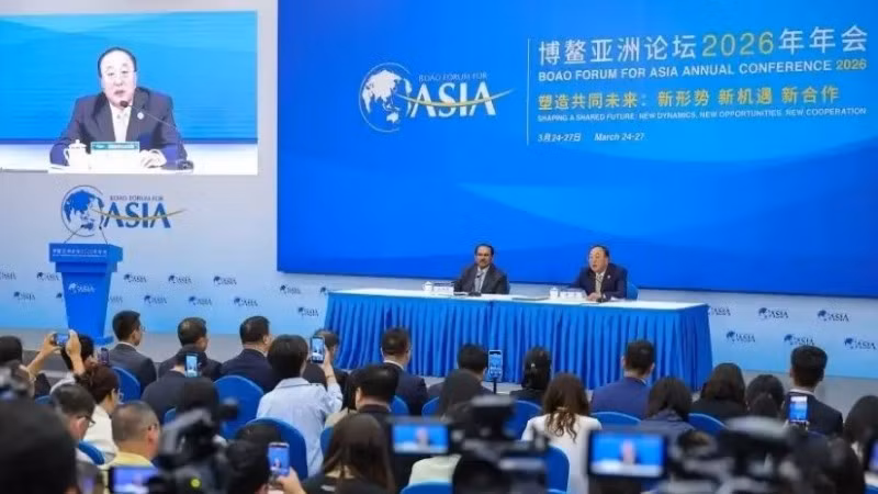 Họp báo công bố các báo cáo trọng tâm của Hội nghị thường niên 2026 của Diễn đàn châu Á Bác Ngao. (Ảnh: Chinanews.com.cn)