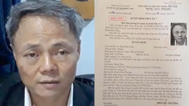 Đoàn Bảo Châu đang bị truy nã đặc biệt. (Ảnh: Nguồn Bộ Công an)