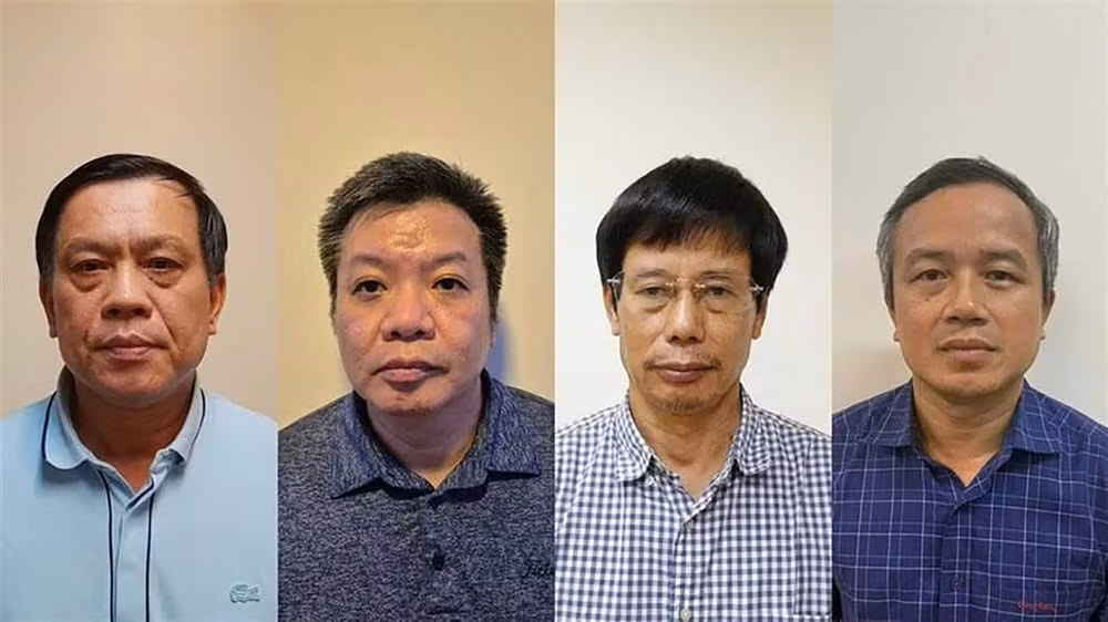 Các bị cáo (từ trái qua phải): Nguyễn Bá Hoan, Tống Hải Nam, Nguyễn Gia Liêm, Phạm Viết Hương. (Ảnh: Nguồn Bộ Công an)