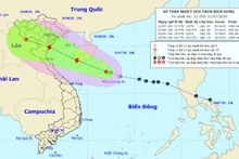Vị trí và hướng di chuyển của áp thấp nhiệt đới. (Nguồn: nchmf.gov.vn)
