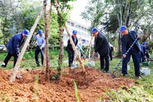 Lãnh đạo tỉnh Lâm Đồng cùng các đại biểu trồng cây mai anh đào tại khuôn viên Trung tâm Văn hóa Thanh thiếu niên tỉnh Lâm Đồng.