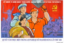 Mẫu tranh cổ động TP Hà Nội thông qua nhân dịp kỷ niệm 75 năm Ngày Toàn quốc kháng chiến.