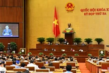 Chủ tịch Quốc hội Vương Đình Huệ phát biểu kết thúc phần chất vấn nhóm vấn đề thuộc lĩnh vực ngân hàng. (Ảnh: KHOA NGUYÊN)