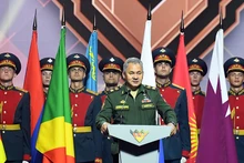 Đại tướng Sergei Shoigu, Bộ trưởng Quốc phòng Liên bang Nga phát biểu tại lễ bế mạc Army Games 2020.