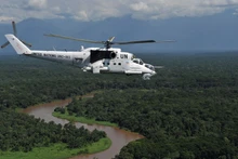 Trực thăng Mi-24 của Ukraine tham gia nhiệm vụ của Phái bộ gìn giữ hòa bình Liên hợp quốc tại Cộng hòa dân chủ Congo (MONUSCO), Beni, Cộng hòa dân chủ Congo, ngày 22/10/2018. (Ảnh: REUTERS)