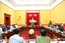 Thứ trưởng Công an Nguyễn Duy Ngọc phát biểu tại cuộc họp.