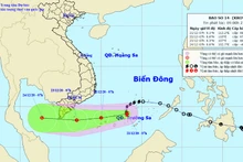 Vị trí và hướng di chuyển của bão số 14. (Nguồn: nchmf.gov.vn)