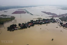 Cảnh ngập lụt sau những trận mưa lớn tại Bekasi, Tây Java, Indonesia, ngày 22/2/2021. (Ảnh: AFP/TTXVN)