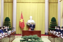 Chủ tịch nước Nguyễn Xuân Phúc phát biểu tại lễ trao quyết định bổ nhiệm. (Ảnh: Thống Nhất/TTXVN)
