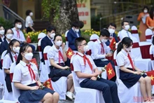 Lễ khai giảng năm học mới 2021-2022 tại Trường THCS Trưng Vương, Hà Nội. Ảnh: DUY LINH