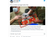 Một tài khoản Twitter đăng tải lại câu chuyện sai sự thật về việc 27 phi công Mỹ từ chức vì bị yêu cầu tiêm vaccine Covid-19. (Ảnh chụp màn hình)