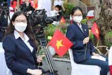 Học sinh trong buổi lễ khai giảng trực tuyến năm học 2021-2022