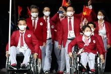 Đoàn thể thao Việt Nam diễu hành tại Lễ khai mạc Paralympic Tokyo 2020 ở Tokyo (Nhật Bản) hôm 24/8. (Ảnh: Getty)