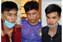 Các đối tượng Học, Thạnh, Cảnh (từ trái qua) tại cơ quan Công an. (Ảnh: Trọng Nguyễn)