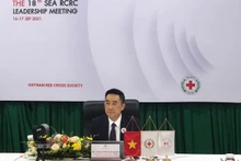 Phó Chủ tịch, Tổng thư ký Hội Chữ thập đỏ Việt Nam Nguyễn Hải Anh dự hội nghị. (Ảnh: Trung ương Hội Chữ thập đỏ Việt Nam cung cấp)