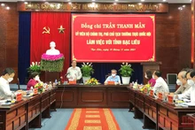 Đồng chí Trần Thanh Mẫn phát biểu tại buổi làm việc với lãnh đạo chủ chốt tỉnh Bạc Liêu, sáng 18/11.
